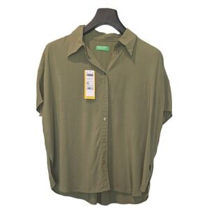 United Colors of Benetton Womens Olive Green Sustainable Viscose Shirt S NWT